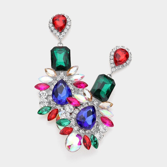 Colorful Rhinestone Evening Statement Earrings - Picture 1 of 1